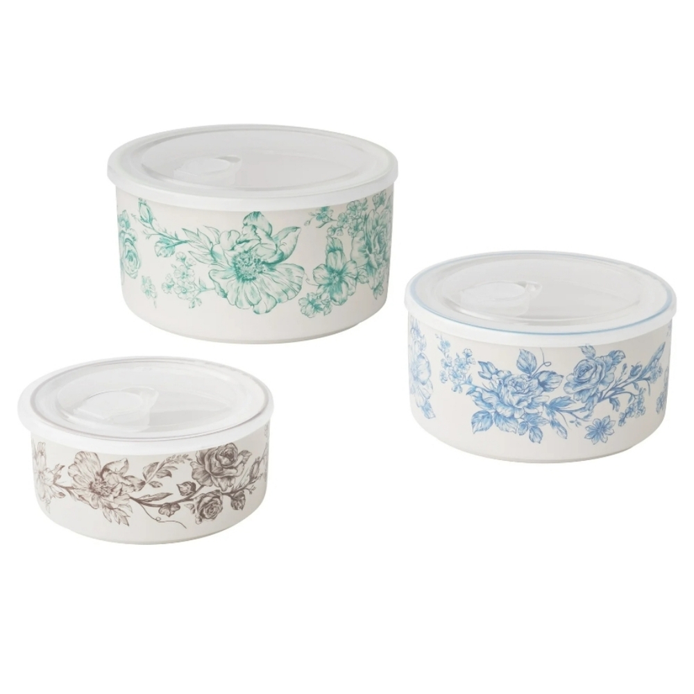 💕 The Pioneer Woman Agatha Floral Nesting Storage Bowls - Blue, Green, Brown